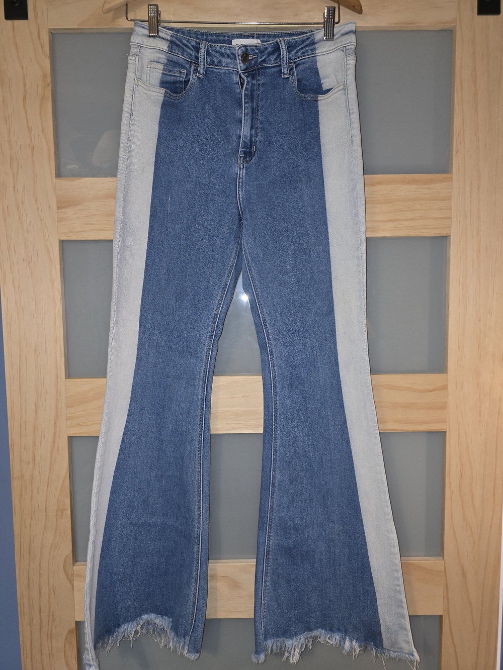 Cello Two-Tone Blue High-Rise Flare Jeans